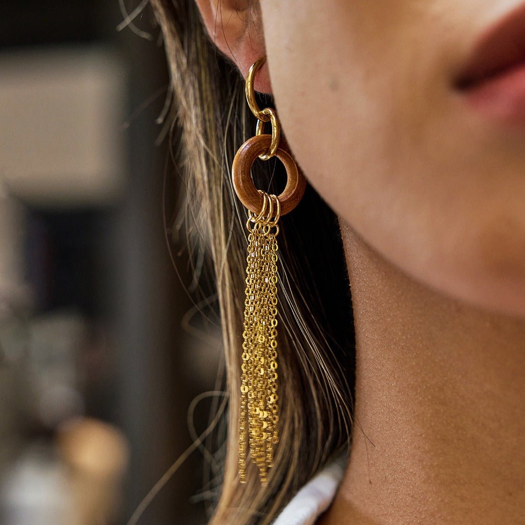 Velóra Auri – Wooden Luxe Tassel Earrings - VELORÁ