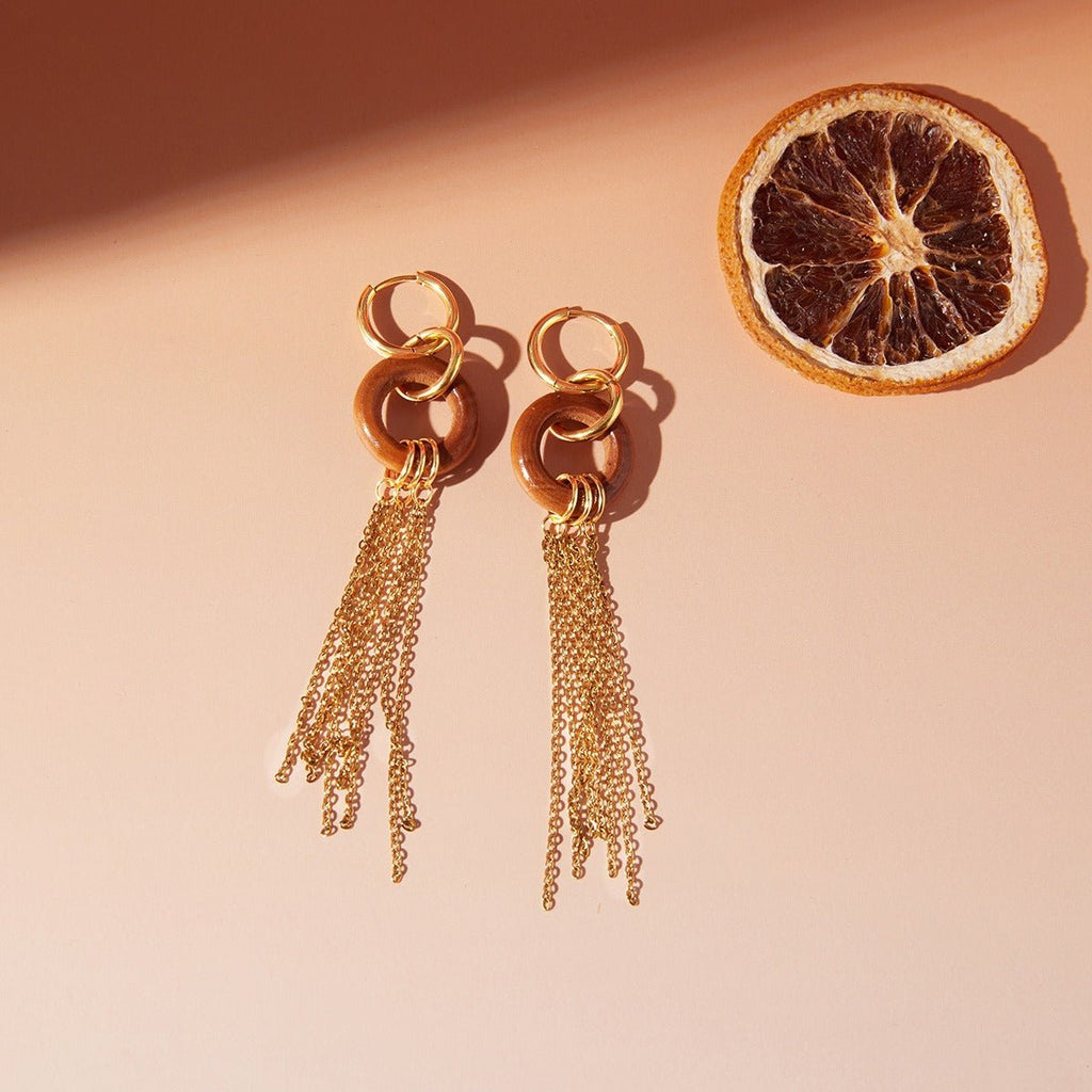 Velóra Auri – Wooden Luxe Tassel Earrings - VELORÁ