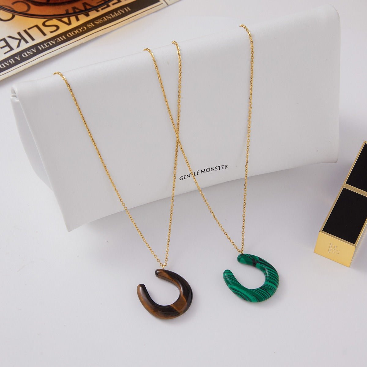 Velóra Sélene – Tiger’s Eye & Malachite Horseshoe Pendant - VELORÁ
